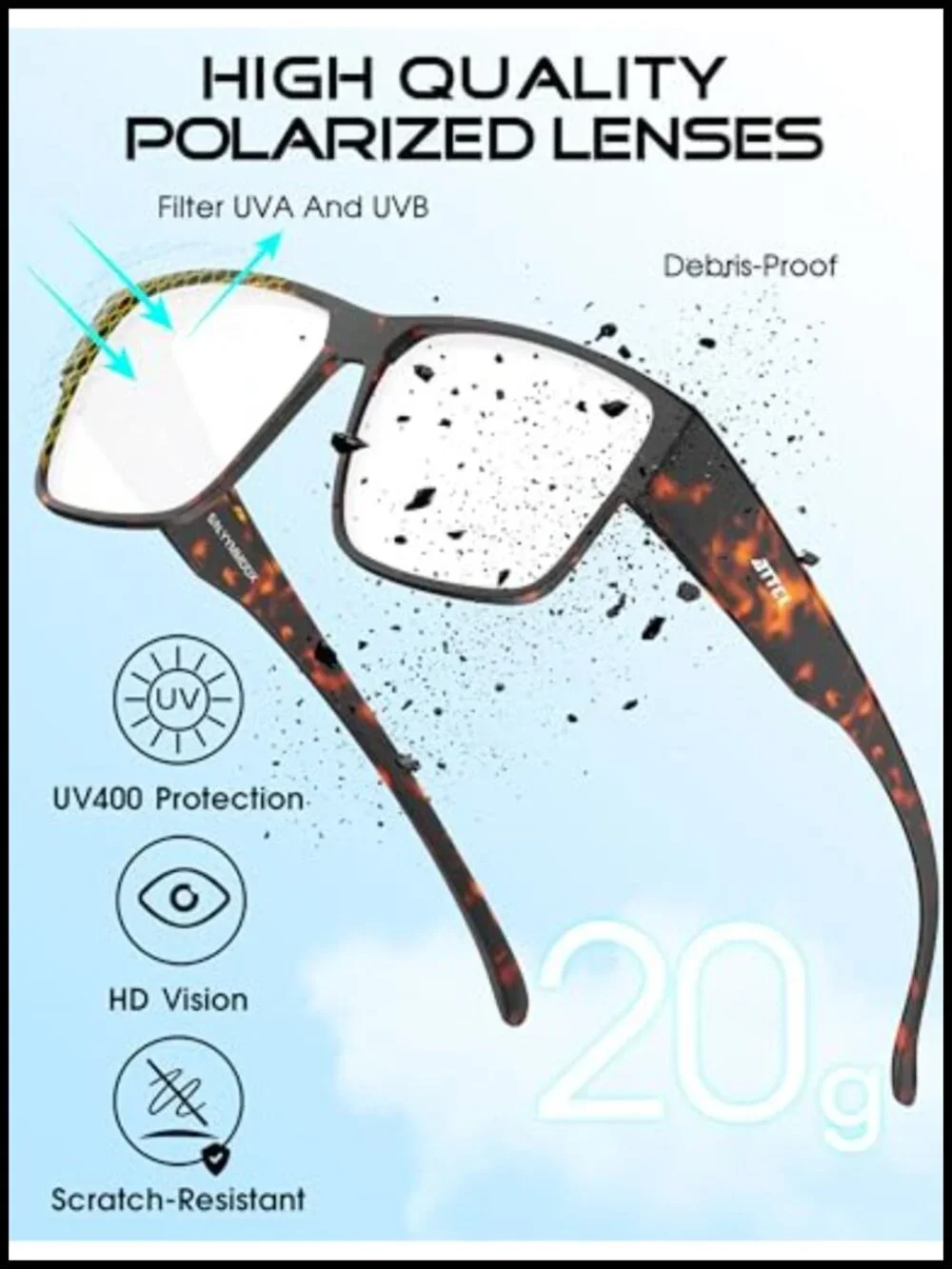 Polarized Fit Over Sunglasses Oversized Square UV400 Driving Fishing TR90 Frame
